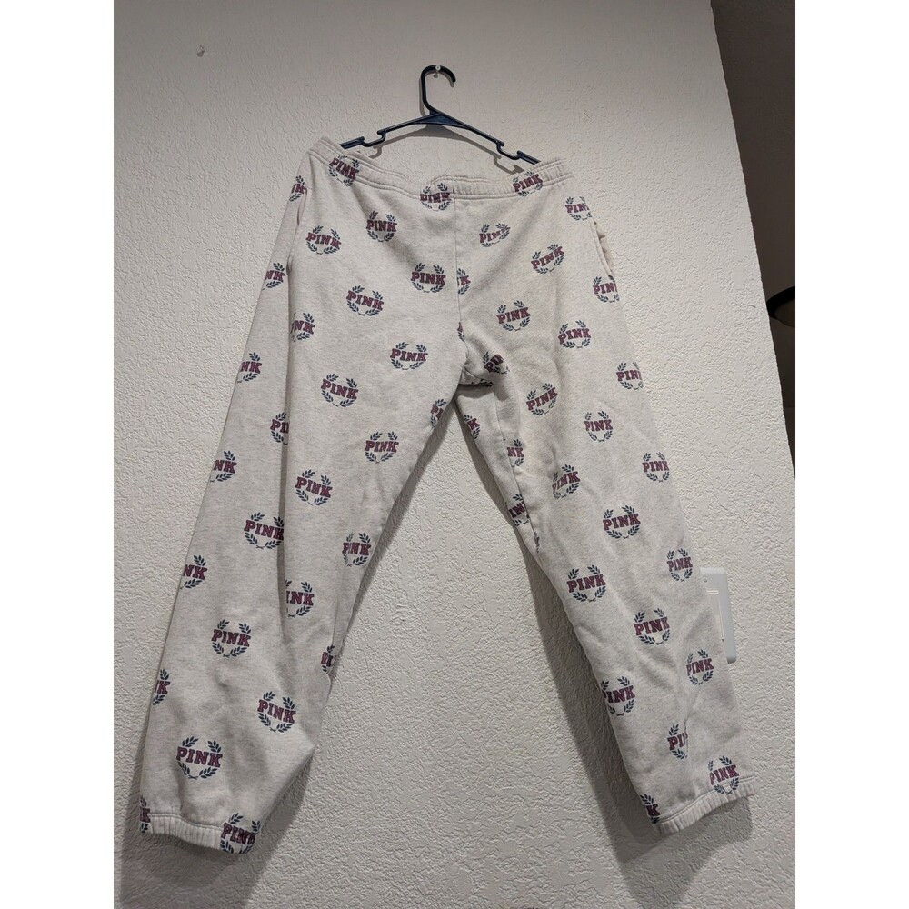 PINK Victoria's Secret All Over Laurel Crest Logo Joggers Sweatpants Gray s